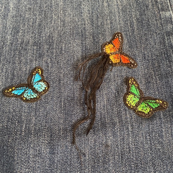 Jeans LOYAL MUSE UPCYCLED Sz 8 Reg Embroidery Butterfly Patches LOVE Rainbow 🌈 - Picture 6 of 14